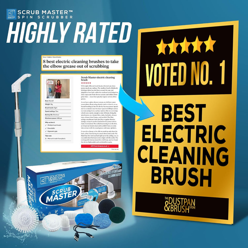 Revolutionize Your Cleaning Routine with the Scrub Master Electric Spin Scrubber - Cordless, Rechargeable, and Equipped with 8 Versatile Brush Heads for Effortless Cleaning in Kitchen, Bathroom, Tiles, Windows, and Cars